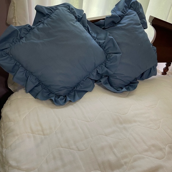 2 floral pillow shams and 2 blue square pillows with ruffles! - Picture 13 of 13